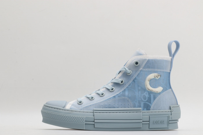 Dior B23 ransparent Layered Chenille Patch High-Top Sneaker in Sky Blue Oblique Jacquard - KAIROO