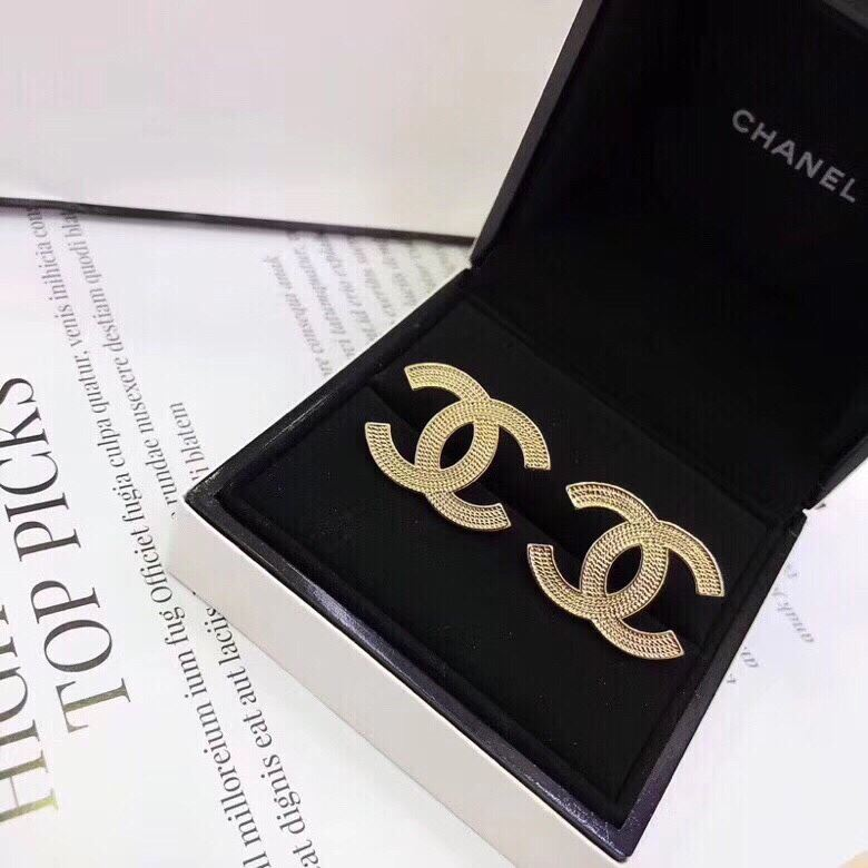 Chanel Classic CC Logo Stud Earrings (Gold-Tone / Textured) - KAIROO