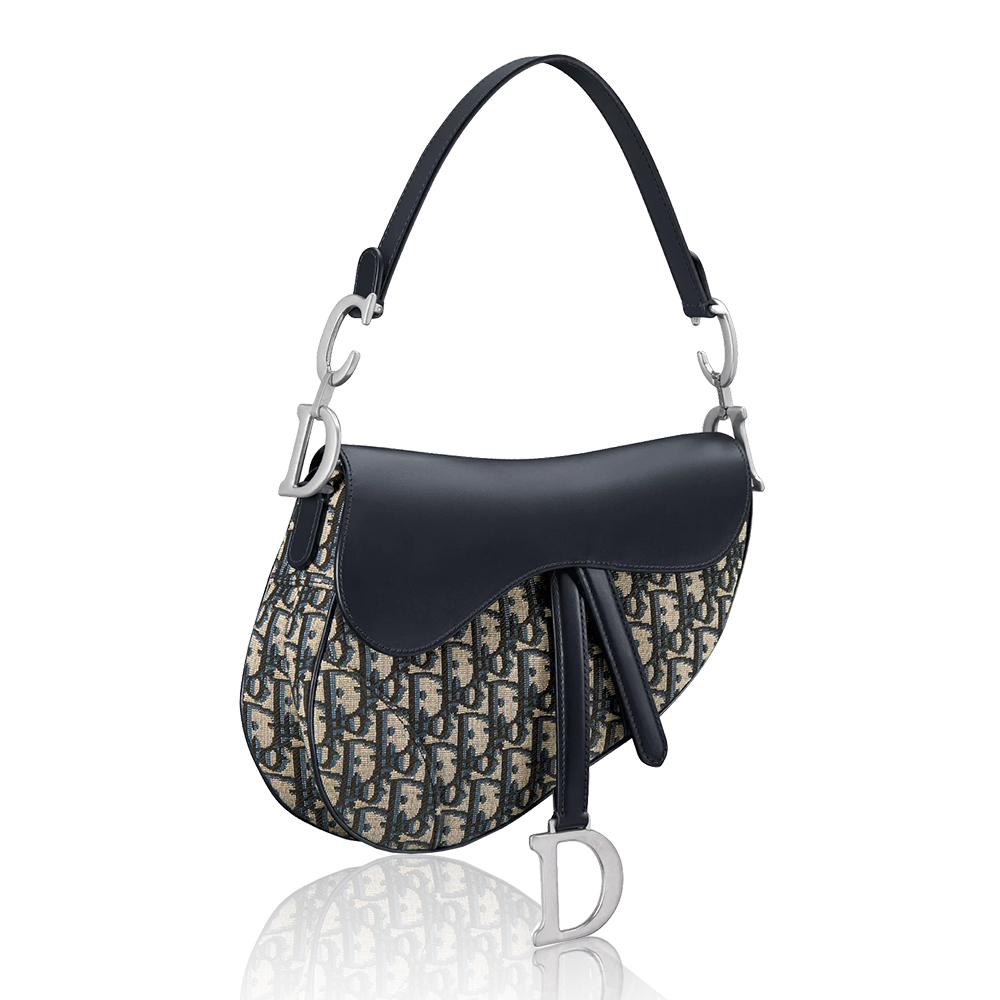 Dior Saddle Oblique Jacquard Navy Leather Silver Hardware Shoulder Crossbody Bag - KAIROO