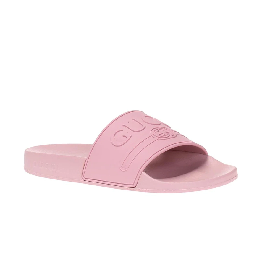 Gucci GG Embossed Logo One-Piece Rubber Flat Slide Sandal - KAIROO