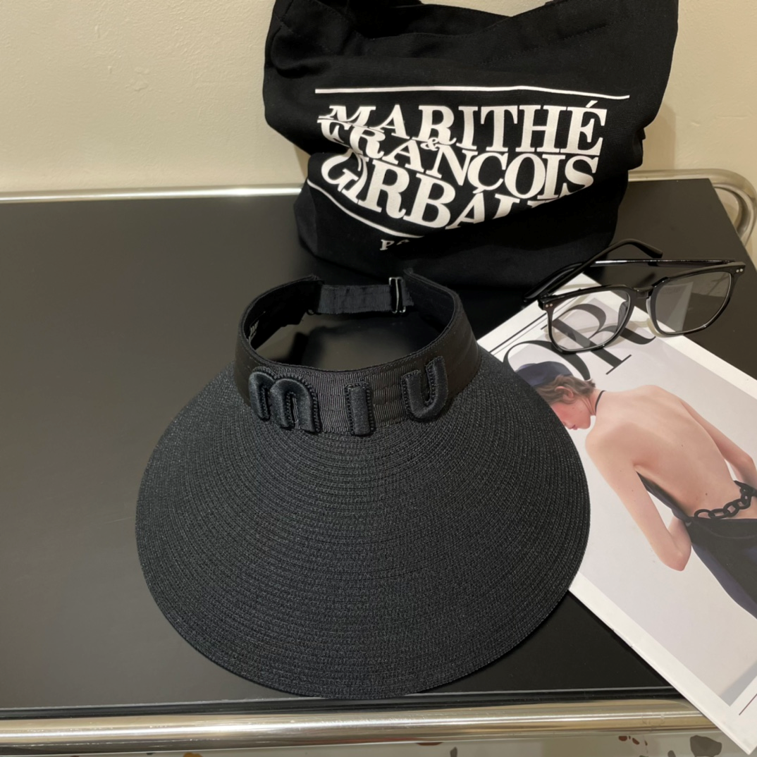 Miu Miu Embroidered Logo Straw Oversized Brim Empty-Top Visor - KAIROO