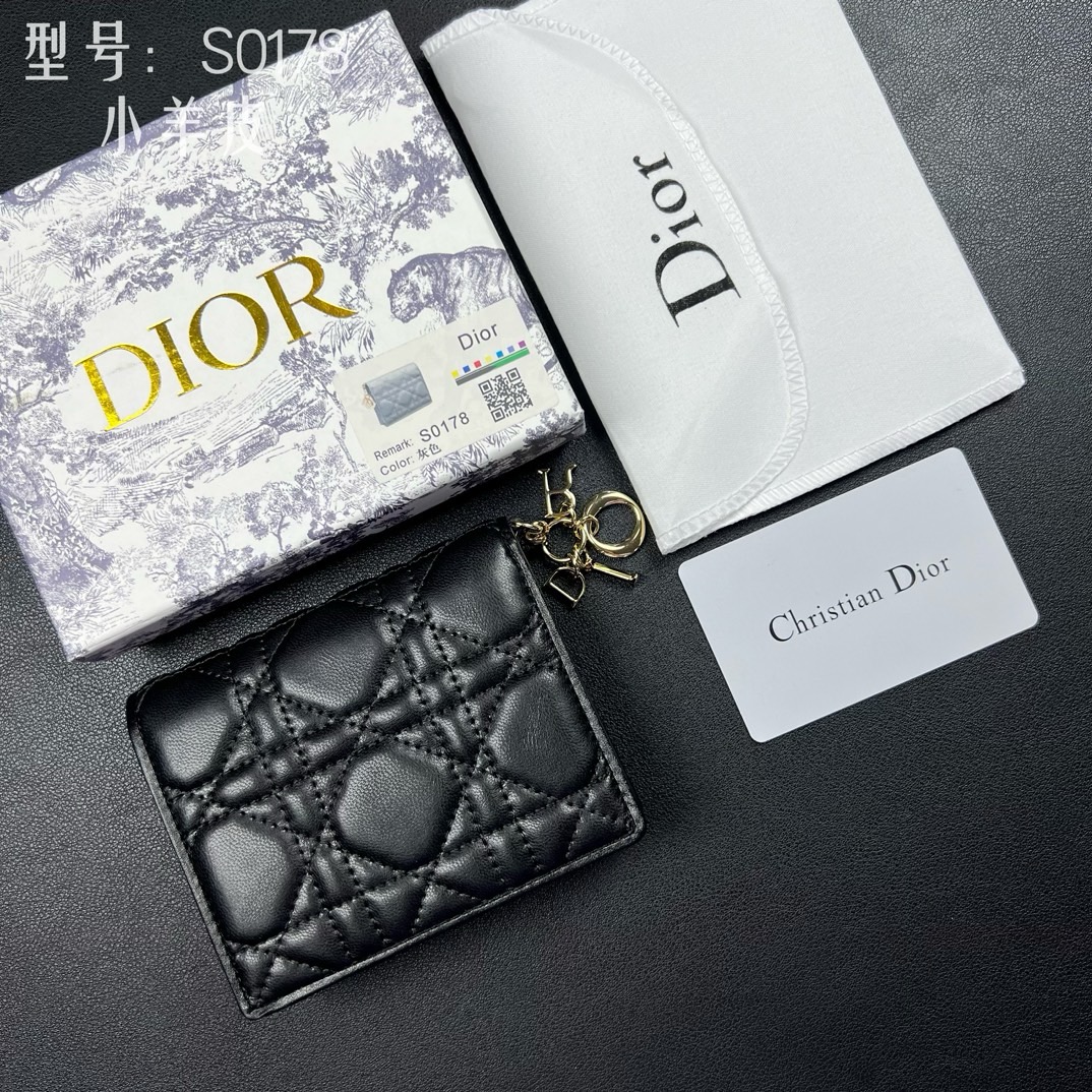 Dior Lady Dior Lambskin Cannage  Gold D Charm Bifold Wallet - KAIROO