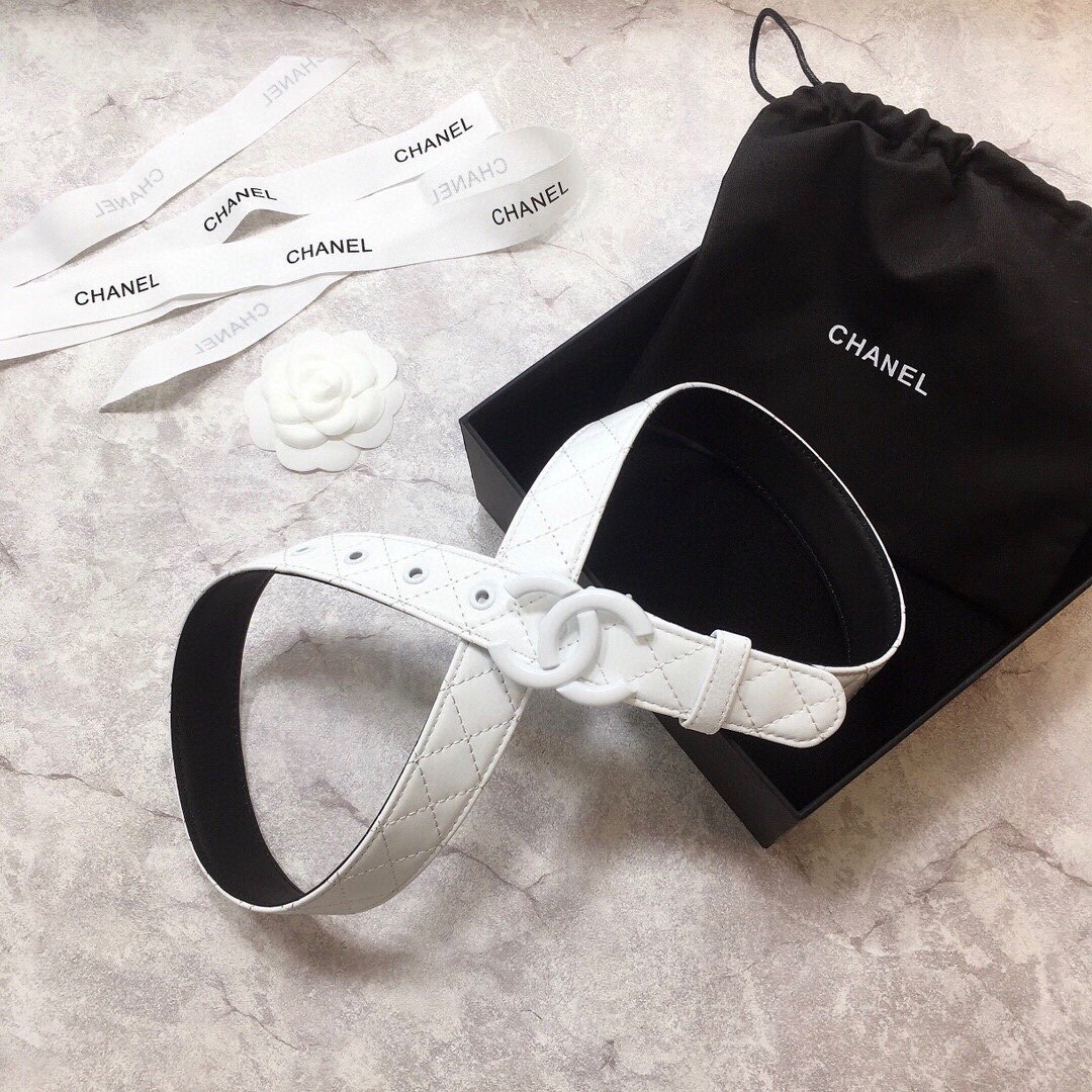 Chanel Belt Quilted With Double C Buckle White With White Hardware Women Belt 30MM - KAIROO