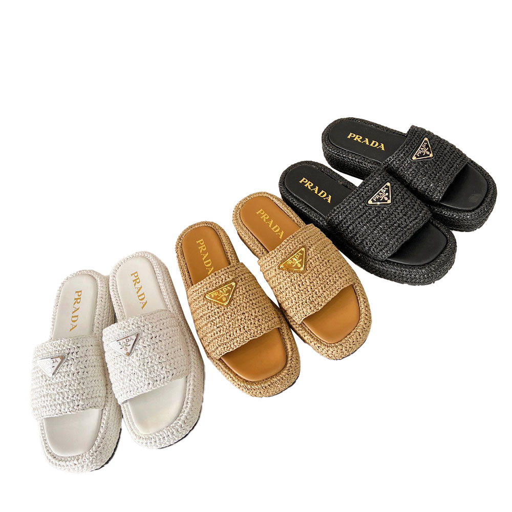 Prada Crochet-knit Triangle-logo Chunky-sole Platform Slides - KAIROO