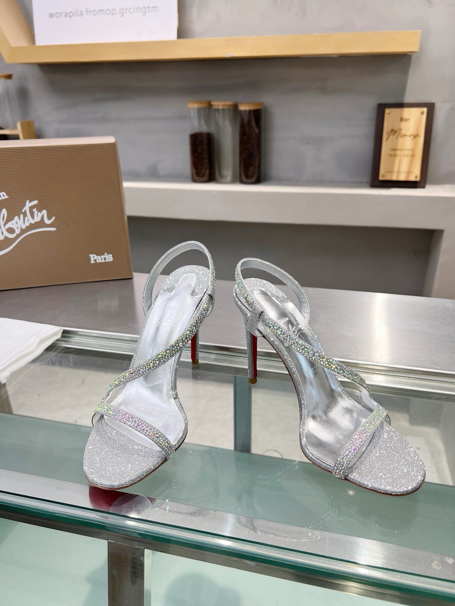 Christian Louboutin Silver Glitter Crystal-embellished 10.5cm Red Sole Stiletto Sandals - KAIROO