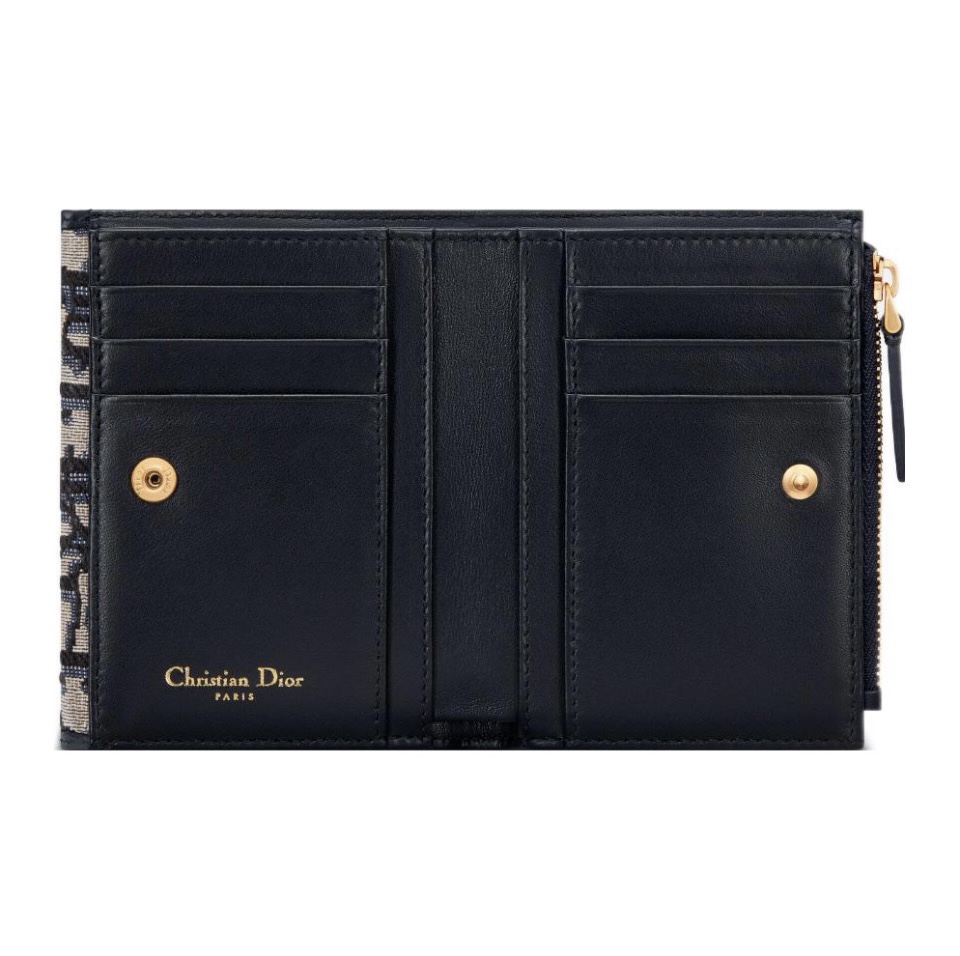 Dior Bobby Oblique Canvas Leather-Trimmed Flap CD Buckle Compact Wallet - KAIROO