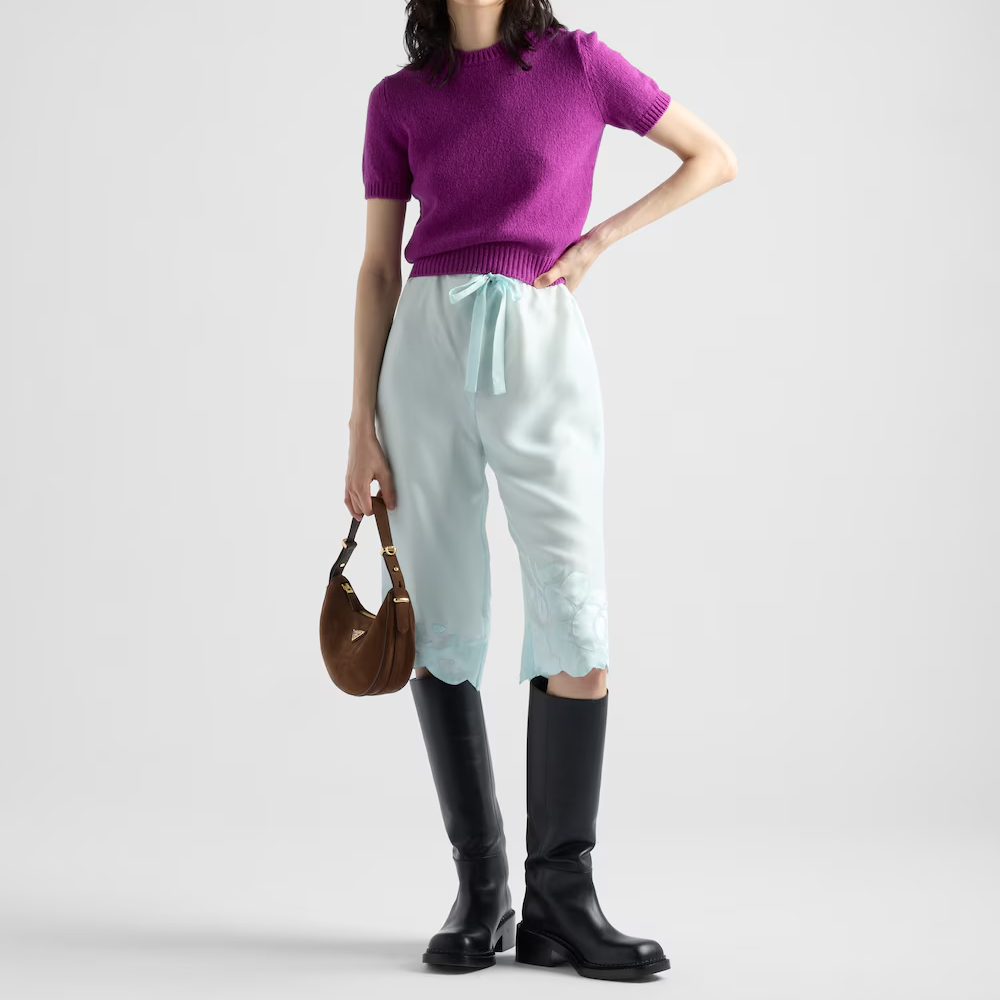 Prada Arqué Suede Curved Hobo Shoulder Bag /Cognac /10A - KAIROO