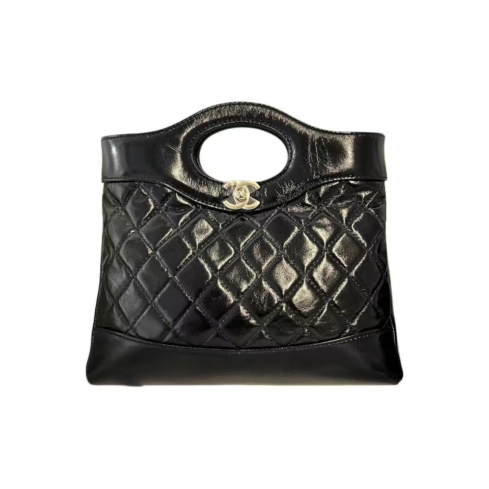 Chanel 23A Mini Shopping Silhouette Patent & Leather Cutout Handle Chain Strap Bag /10A - KAIROO