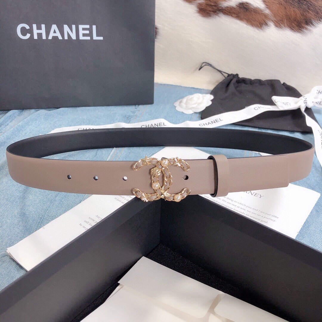 Chanel Belt With Double C Buckle Beige Gold Toned Hardware Women Belt 30MM - KAIROO