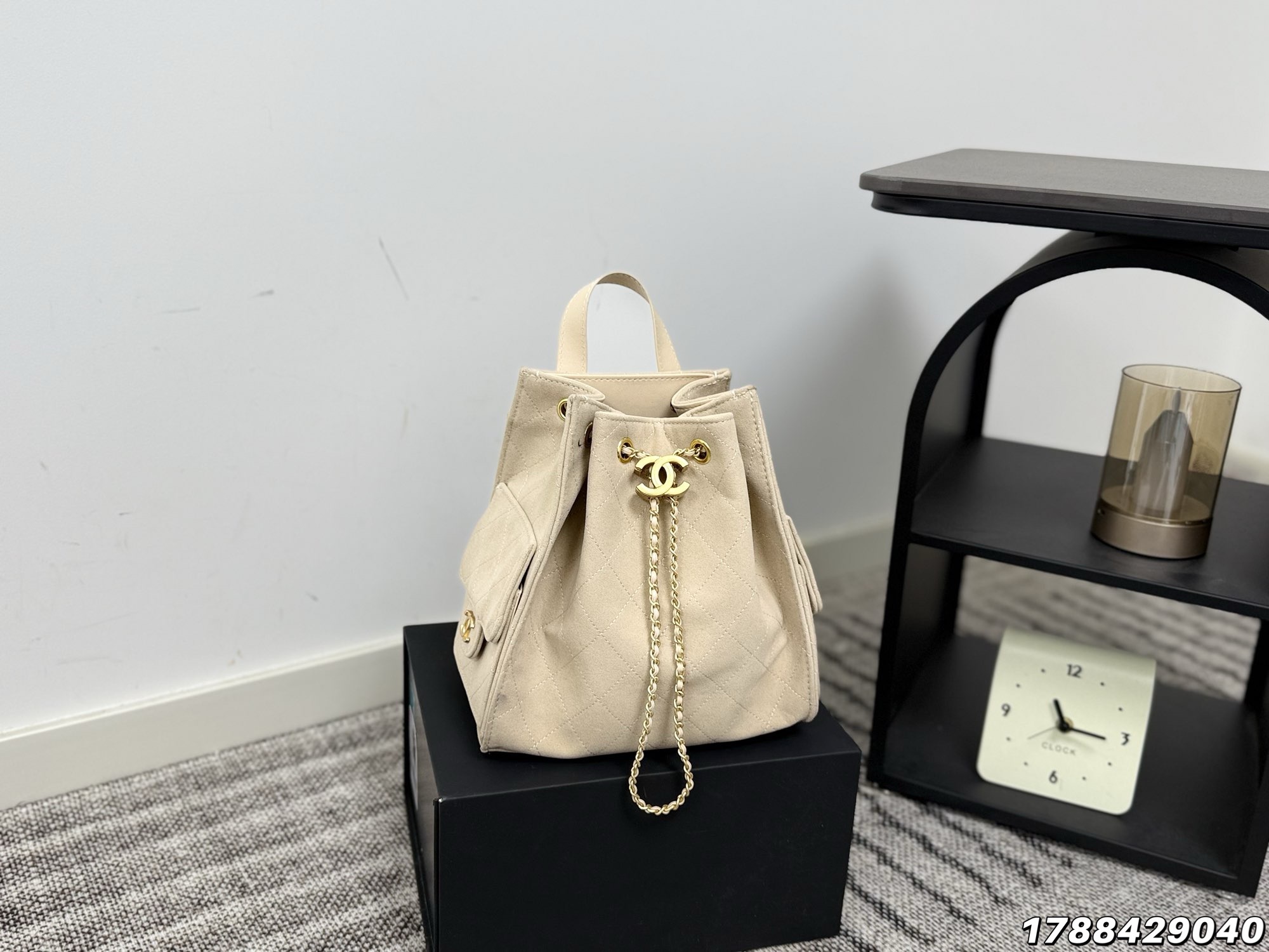 Chanel CC Logo Quilted Suede Drawstring Bucket Backpack - KAIROO