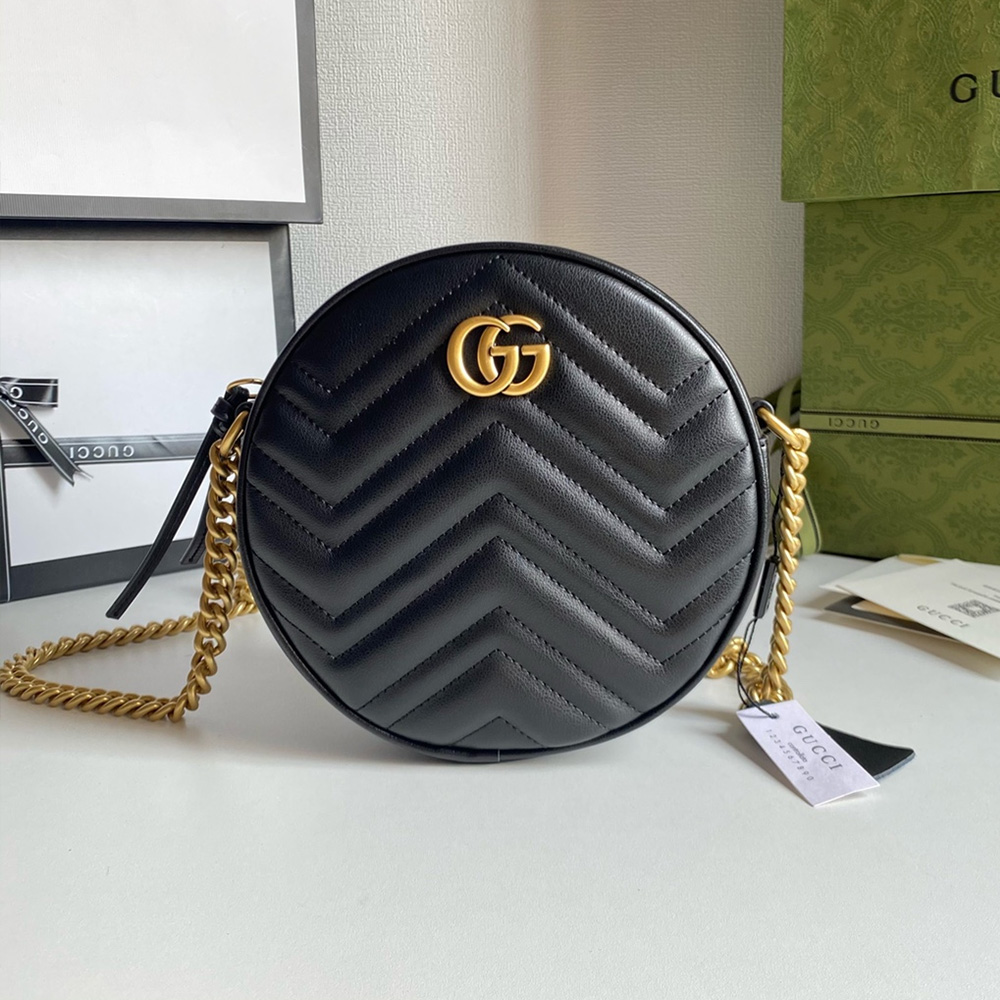 GUCCI Quilted Leather GG Marmont Circular Chain Round Bag - KAIROO