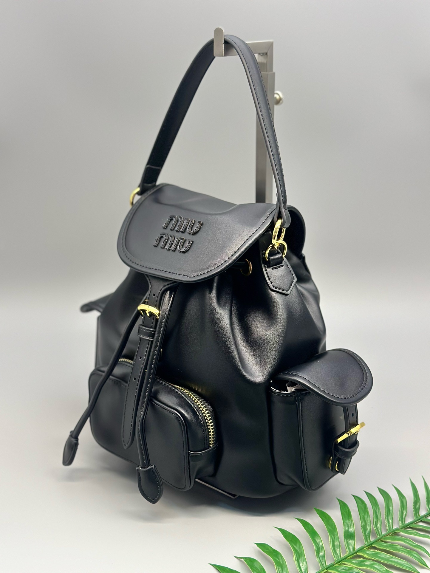 Miu Miu Leather Top-flap Pocket Drawstring Bucket Mini Backpack - KAIROO