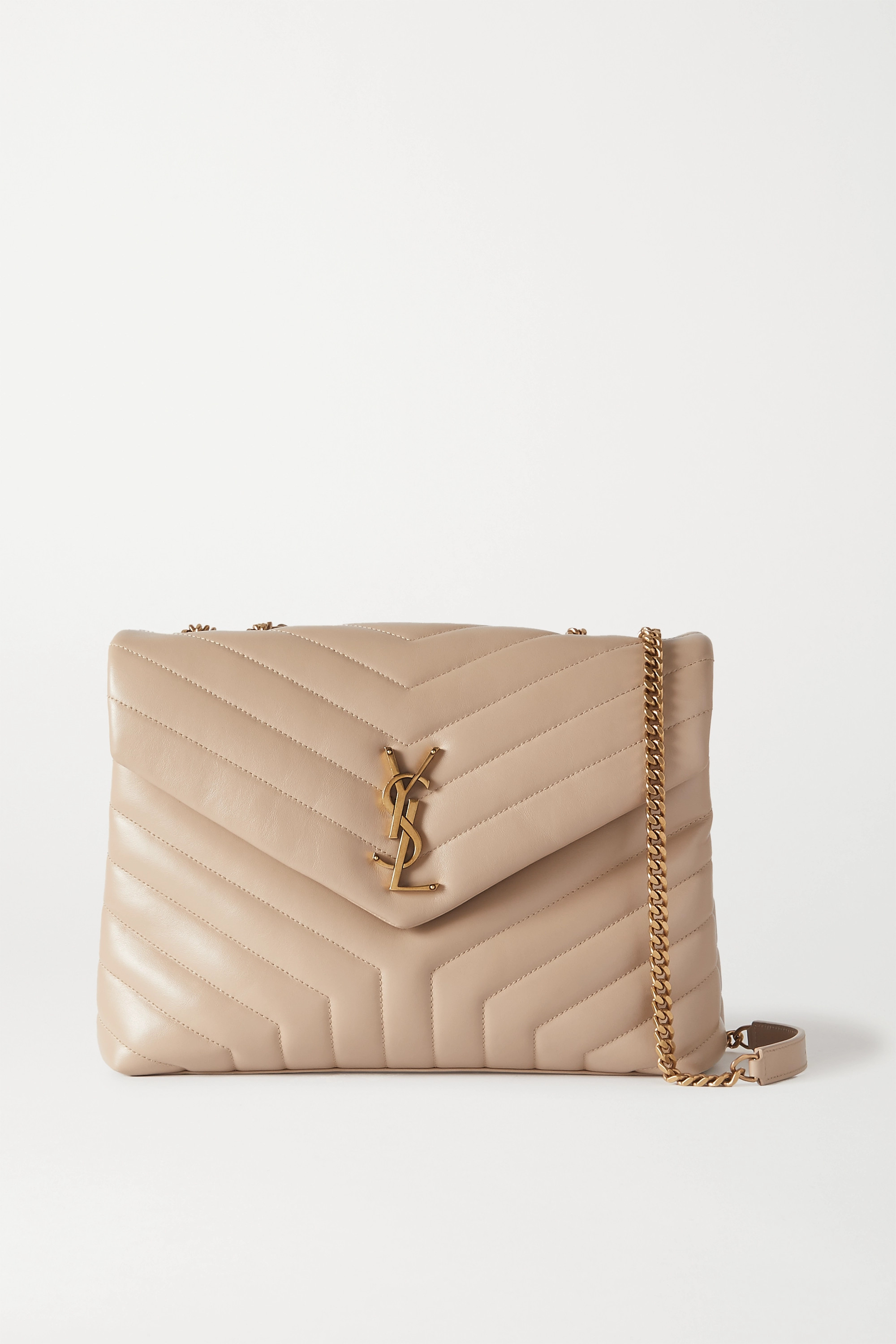 Saint Laurent YSL Loulou Medium Quilted Leather Shoulder Bag Beige - KAIROO