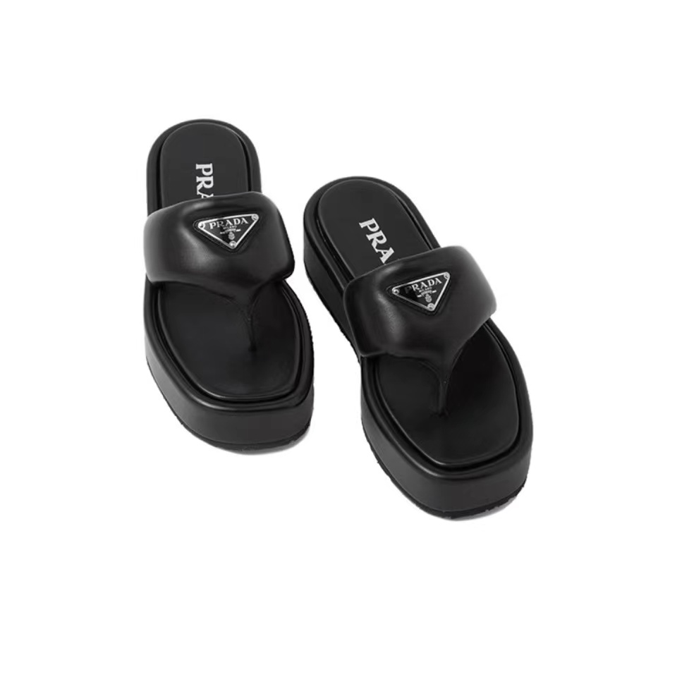 Prada T-strap Triangle-logo Padded-leather Platform - KAIROO