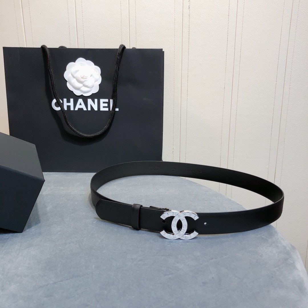 Chanel Belt With Double C Buckle Black With Full Silver Hardware Women Belt 30MM - KAIROO
