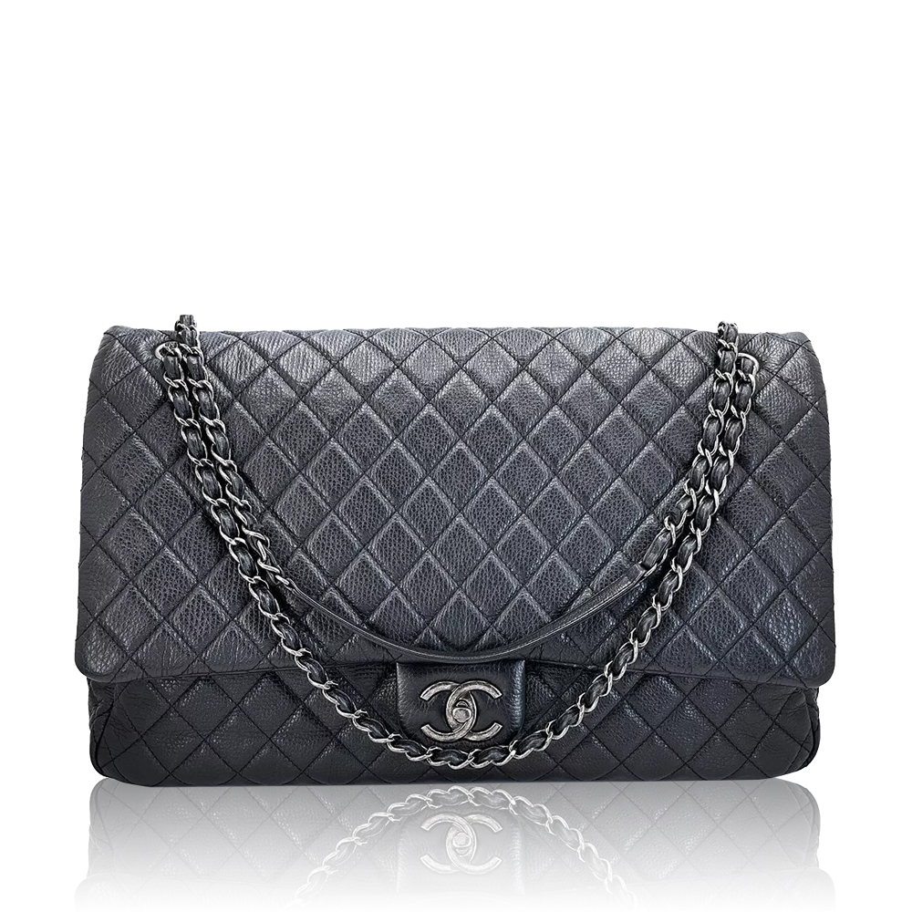 Chanel 45cm Maxi Black Caviar Leather Quilted Flap Bag - KAIROO