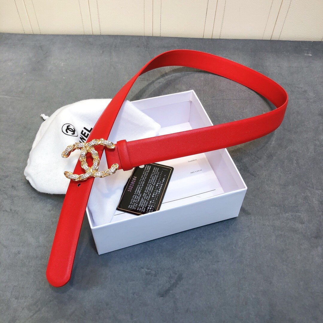 Chanel Belt With Double C Buckle Red Women Belt 30MM - KAIROO