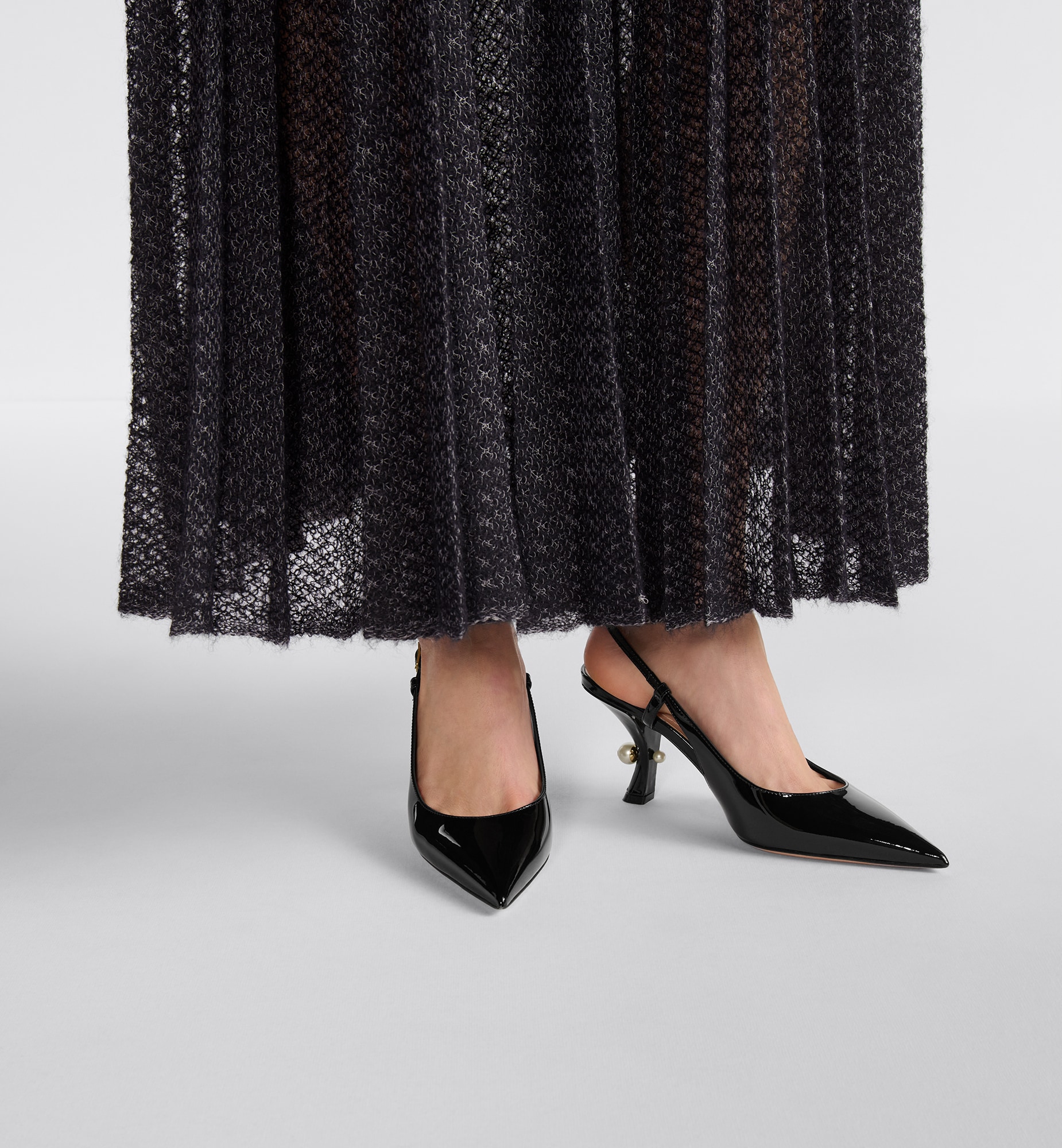 Dior Classy AF Tribales Pointed Toe Patent Slingback Pearl Heels - KAIROO