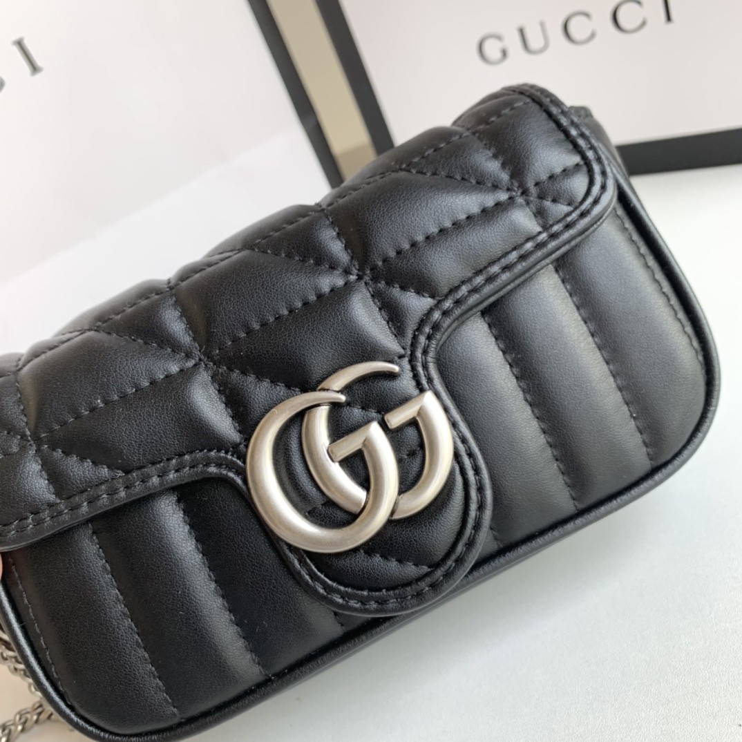 GUCCI GG Marmont Super Mini Bag in Quilted Matelassé Leather with Chain Strap - KAIROO