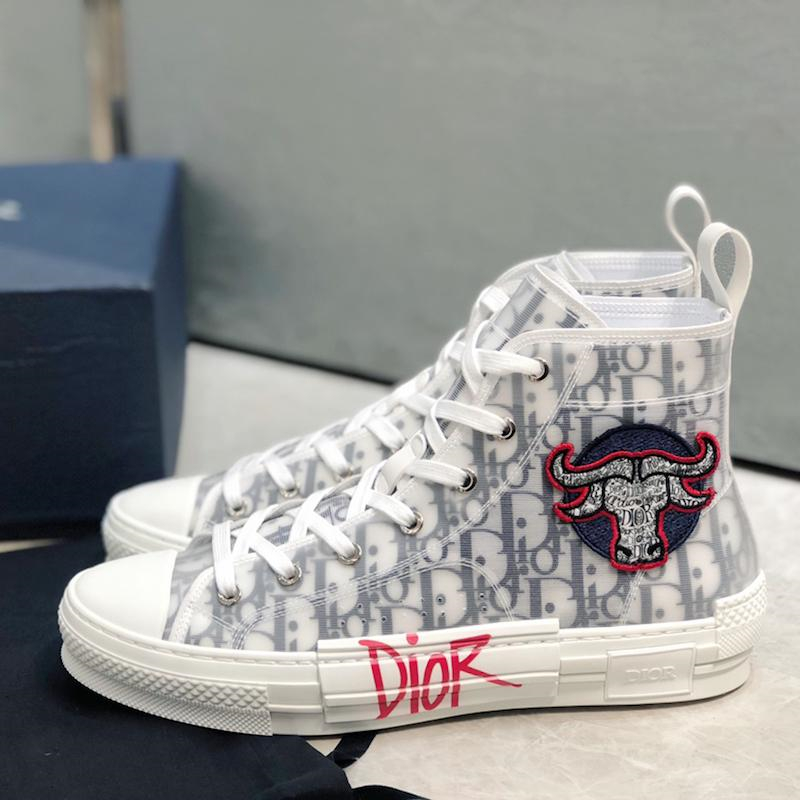 Dior B23 High-Top Sneaker in Oblique Canvas with Shawn Stussy Ox Head - KAIROO