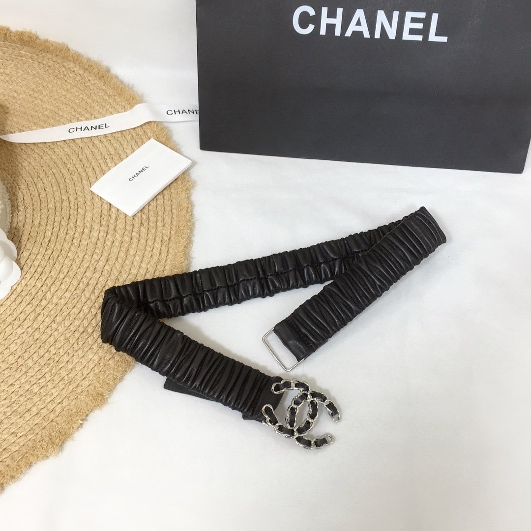 Chanel Belt With Double C Buckle Black Silver-Tone Metal and Strass Women Belt 30MM - KAIROO