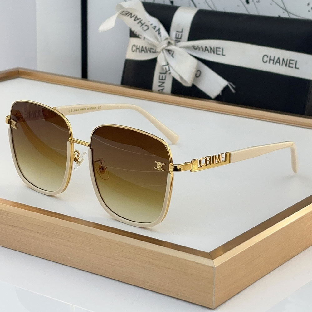 Celine Metal Square Sunglasses with Stereoscopic Temple Logo Top quality - KAIROO