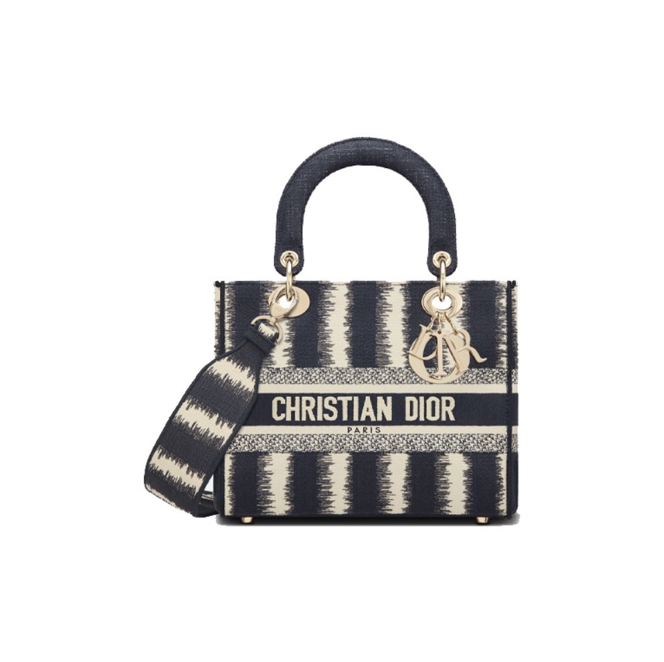 Dior Lady D-Lite Black White D-Stripes Embroidery Dior Handle Shoulder Crossbody Bag - KAIROO