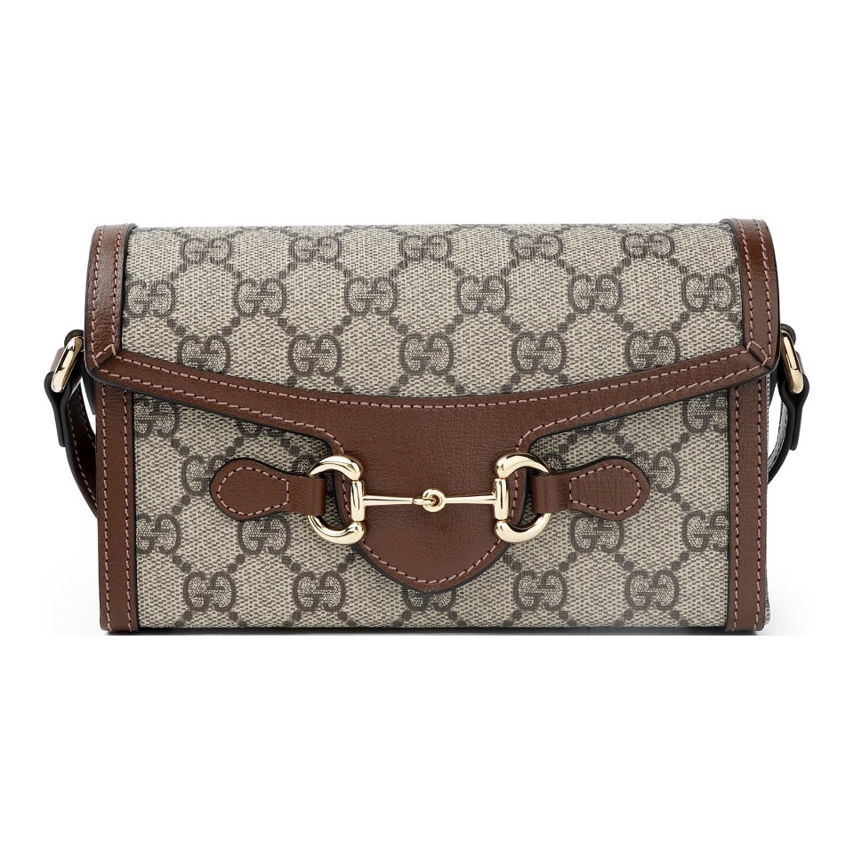 GUCCI 1955 Horsebit Mini GG Canvas Leather Trim Shoulder Bag - KAIROO