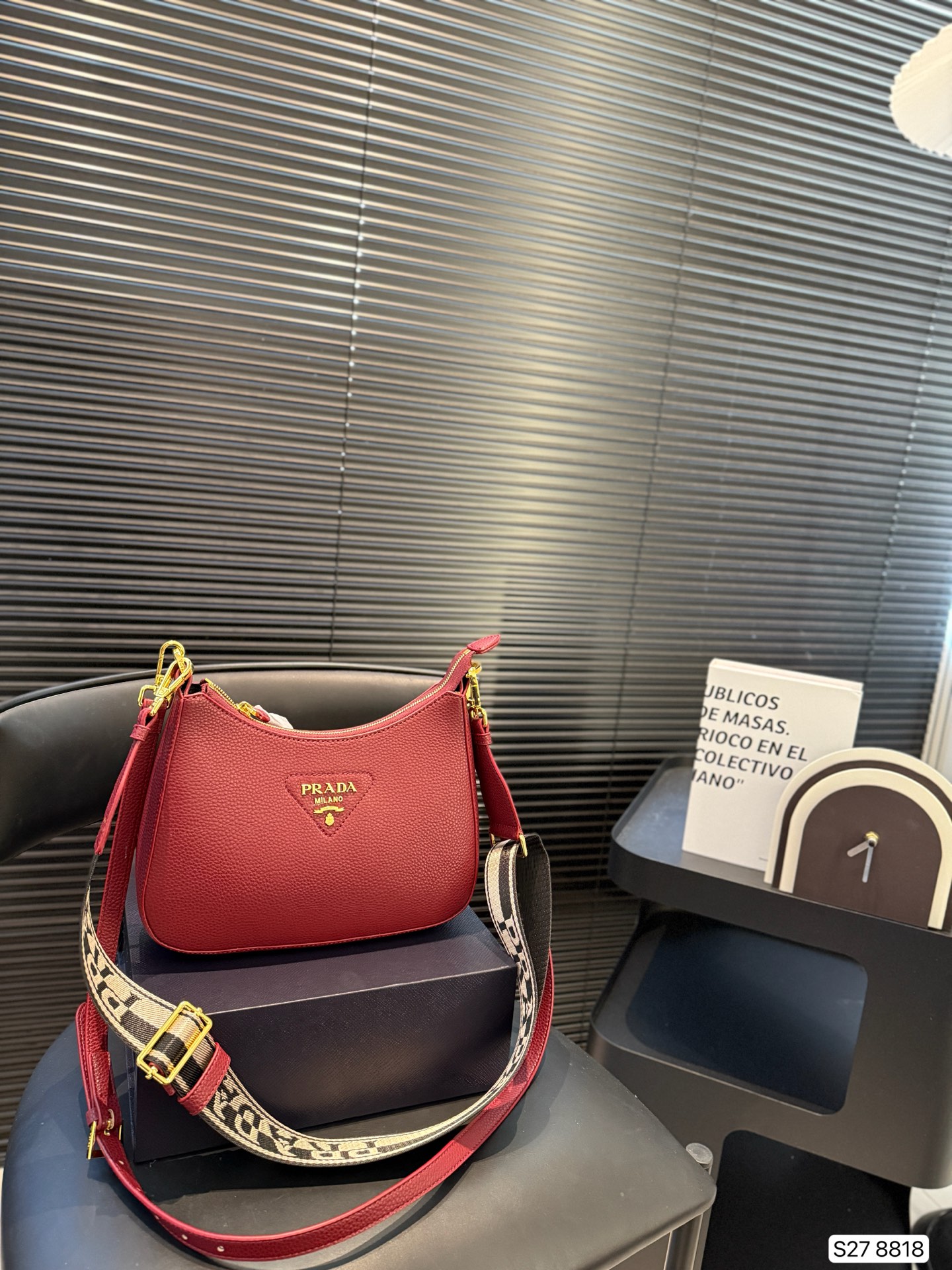 Prada Textured Leather Shoulder Bag with Webbing Strap - KAIROO