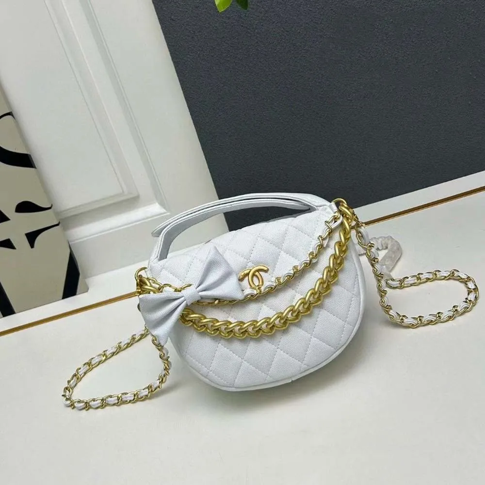 Chanel CC Logo Quilted Caviar Leather Bow Saddle Bag - KAIROO