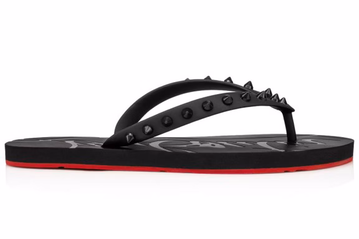 Christian Louboutin Loubi Flip Spike-embellished Red Sole Flip Slides - KAIROO