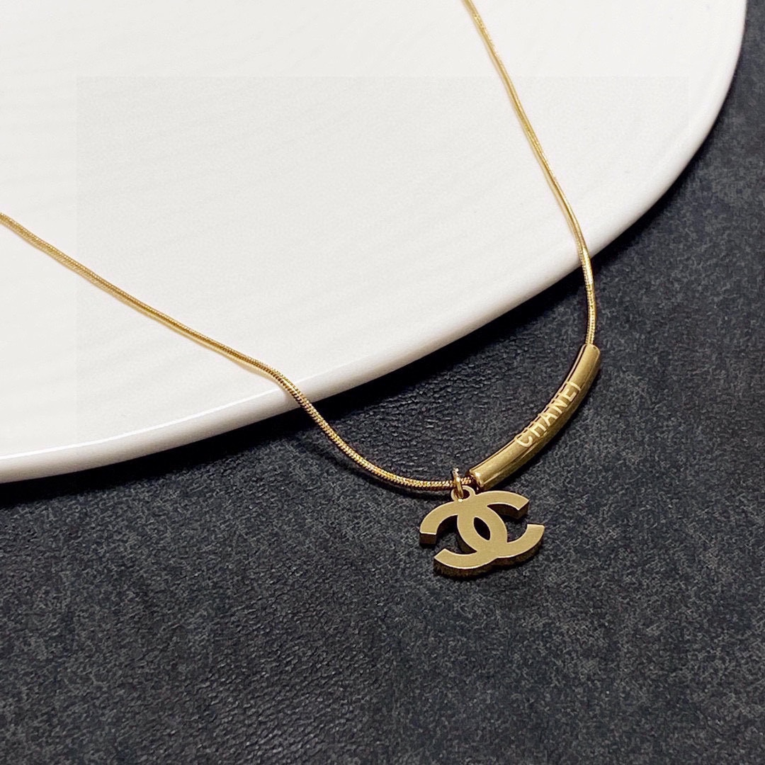 Chanel Classic Double C Logo Golden Slim Necklace - KAIROO