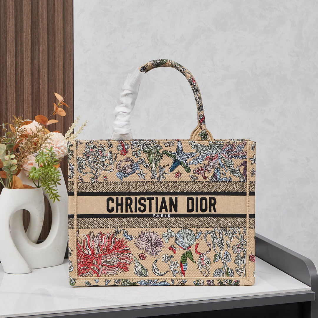 Dior Book Tote Marine Coral Full Heavy Embroidery Handbag - KAIROO