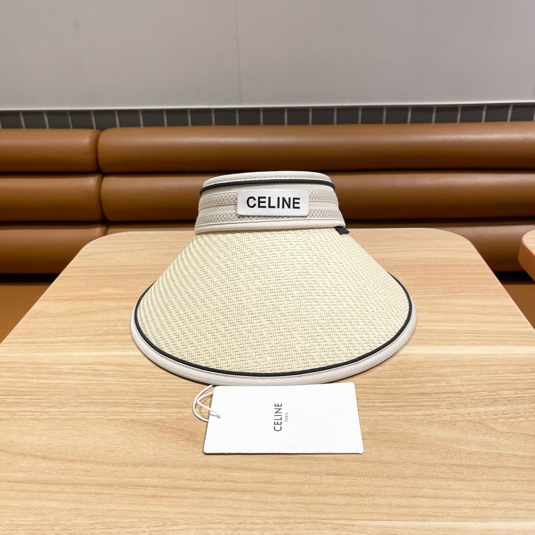 Celine Visor in Straw and Textile with Celine Patch in Straw - KAIROO