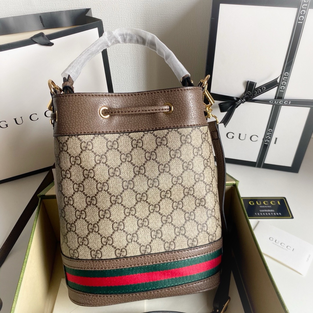 GUCCI Ophidia Monogram Bottom Web Bucket Bag - KAIROO