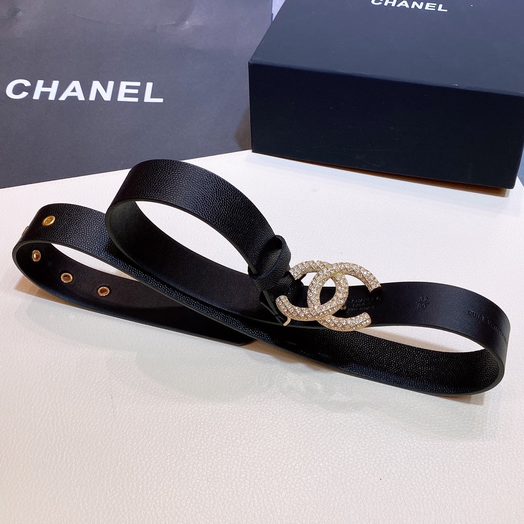 Chanel Belt With Beaded Buckle Black with Silver Hardware Women Belt 30MM - KAIROO