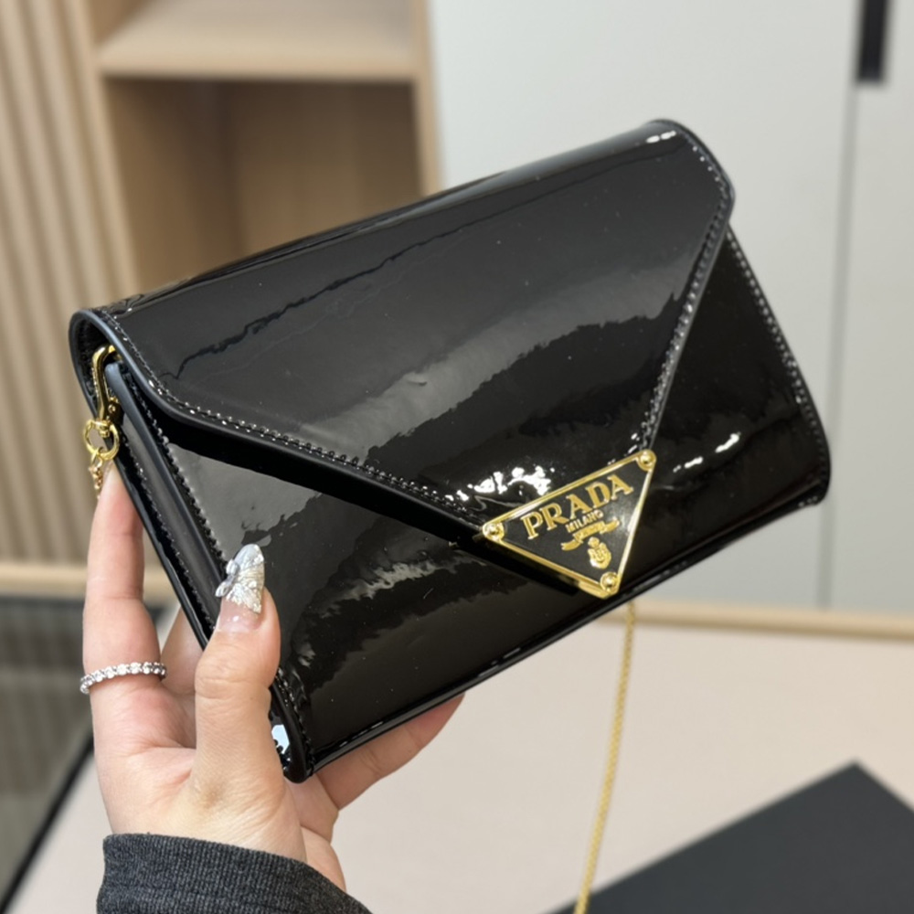 Prada Logo Patent Leather Envelope Clutch Shoulder Bag - KAIROO