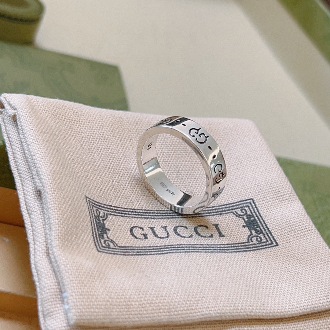 Gucci Full Double G Pattern Vintage Plain Band Versatile Ring - KAIROO