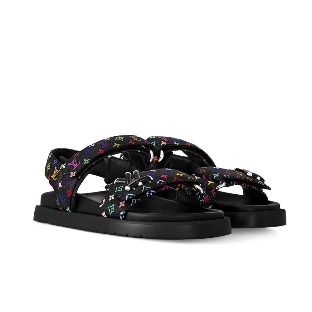 Louis Vuitton LV  Murakami Black Multicolore Double Strap Sporty Sandals - KAIROO