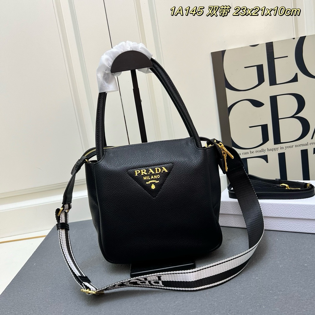 Prada Logo-Emb Grained-Lth Dual Strap Mini Square Tote Shopping Bag - KAIROO
