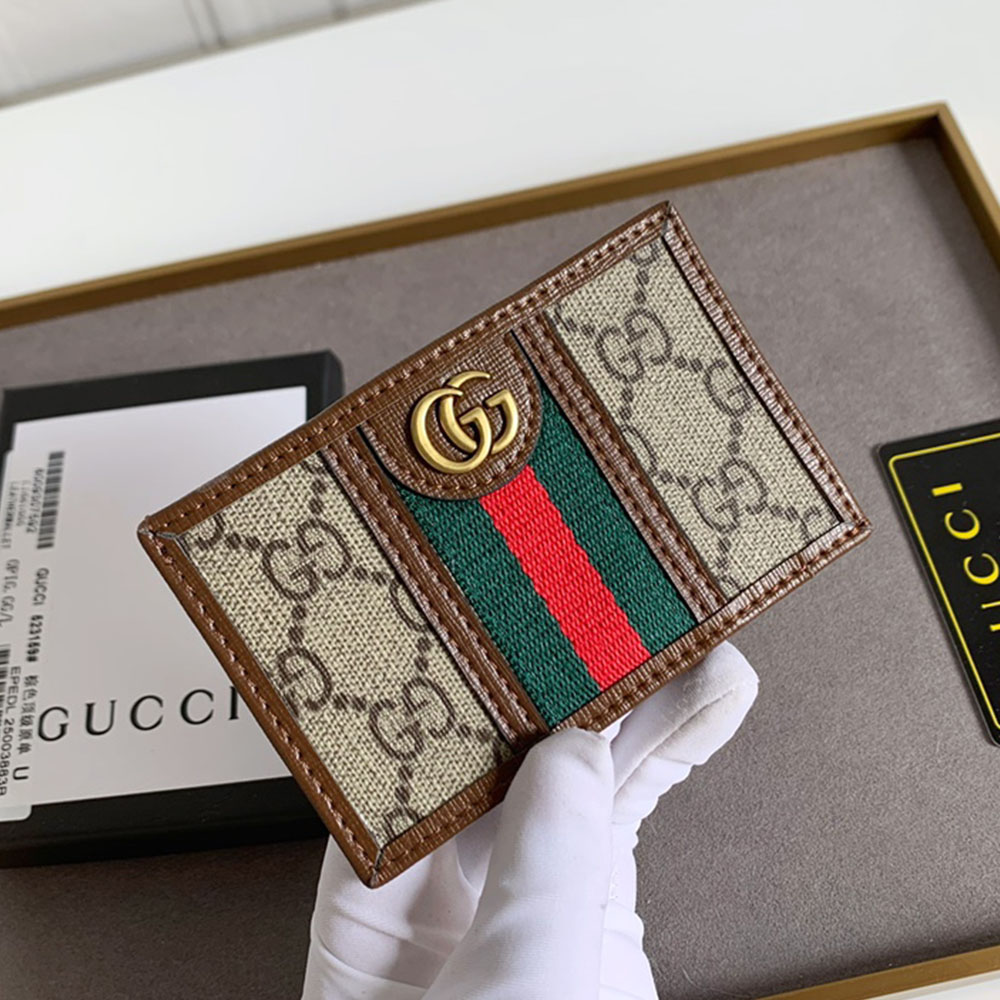 GUCCI Ophidia Monogram Slim Canvas Web Stripe Card Case - KAIROO