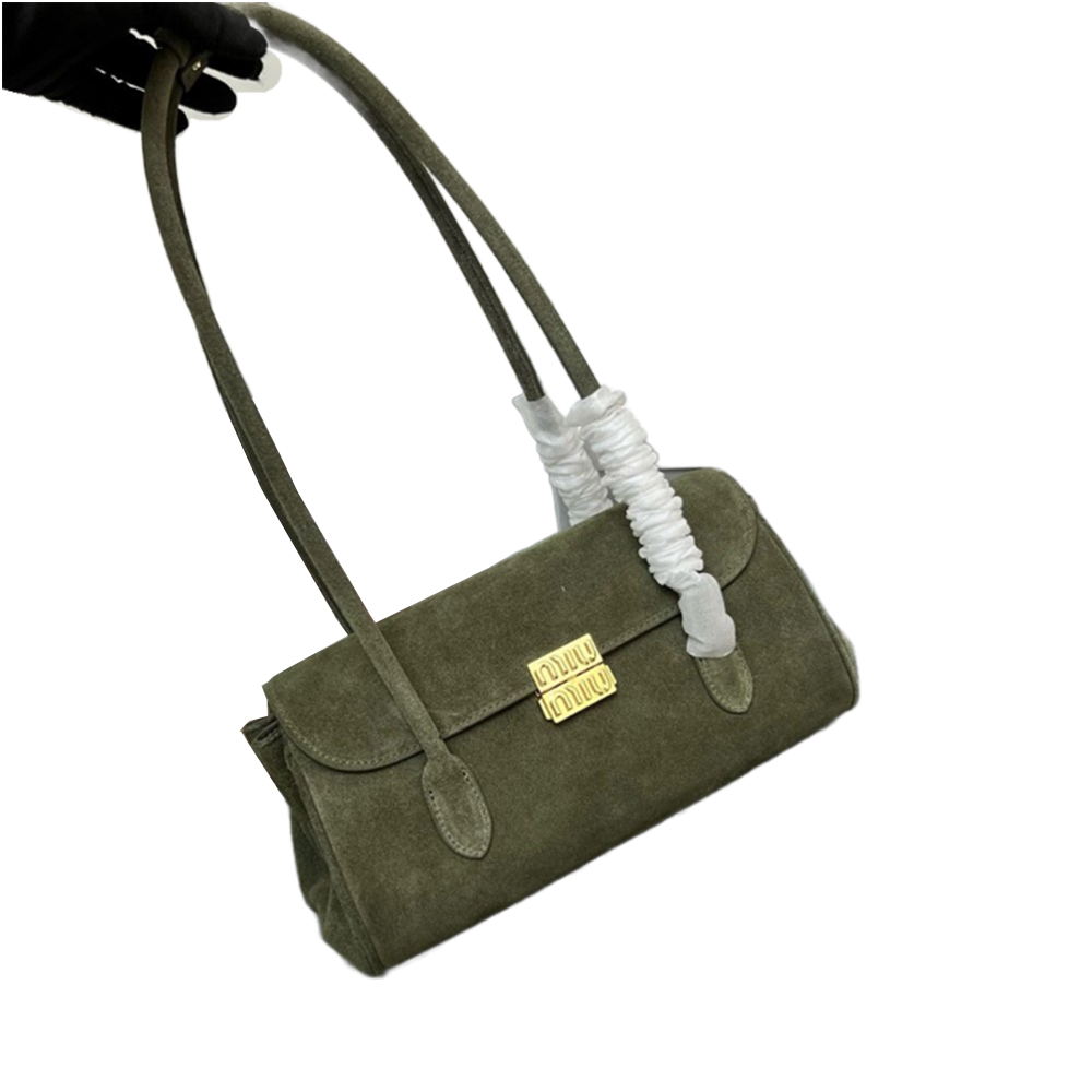 Miu Miu Suede Logo Baguette Flap Lock Underarm Shoulder Bag - KAIROO