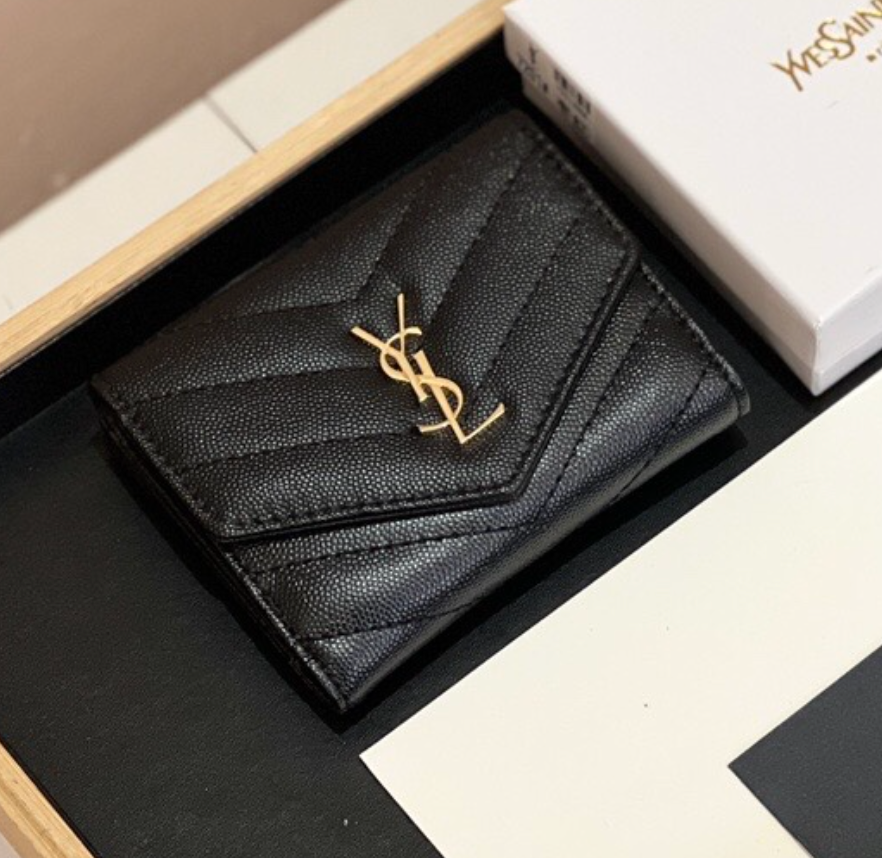 Saint Laurent Grained Bi-fold Compact Wallet - KAIROO