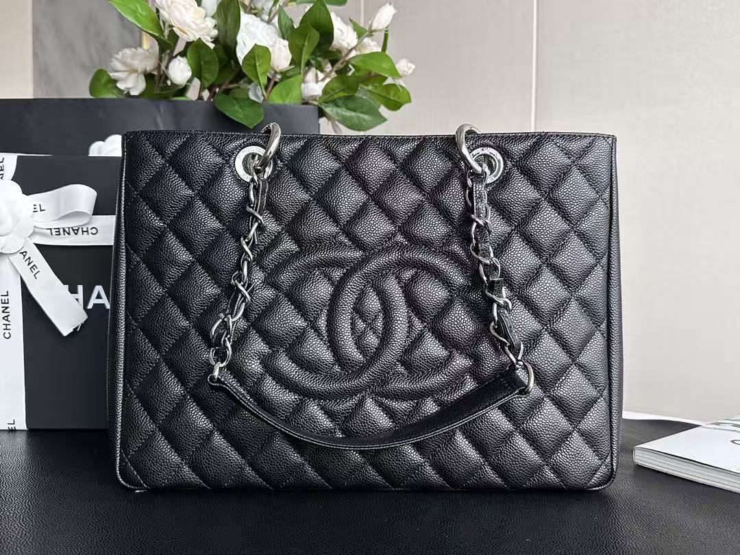 Chanel Black Caviar Quilted Large Shopping Tote - KAIROO