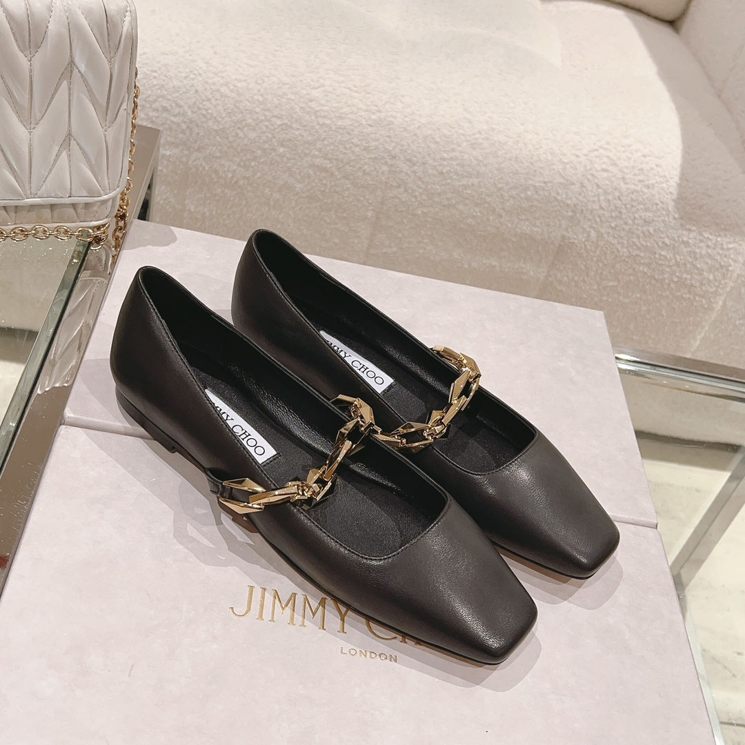 Jimmy Choo Diamond Tilda Flat Leather Square-Toe Flats - KAIROO