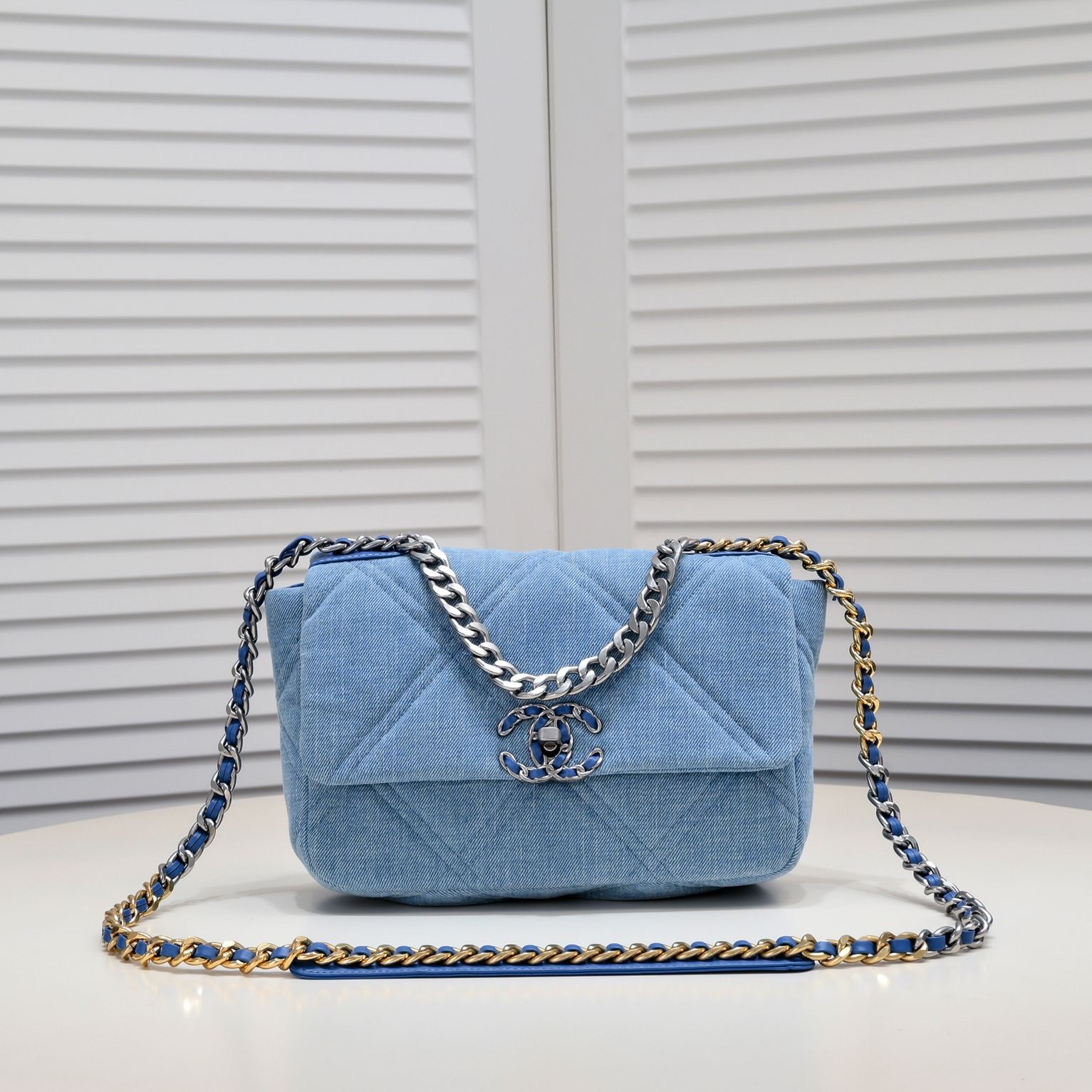 Chanel Diamond Quilted Soft Denim Two-Tone Chain Flap 19 Bag - KAIROO