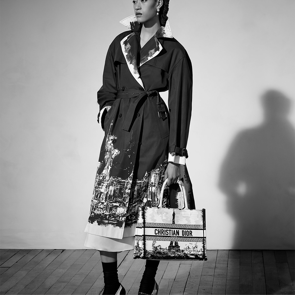 Dior Book Tote Black White Paris Eiffel Tower Embroidery Medium Tote Bag - KAIROO