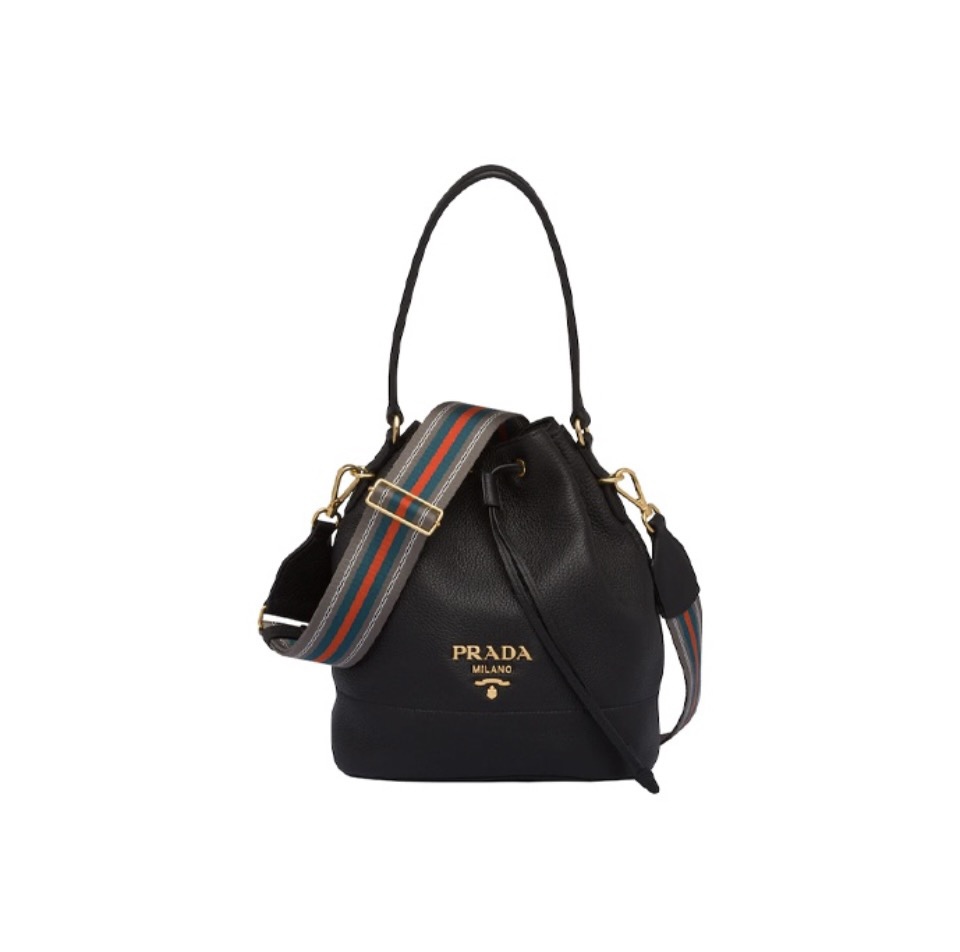 Prada Vitello Phenix Leather Drawstring Bucket Shoulder Bag - KAIROO
