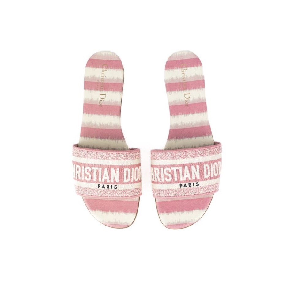 Dior Dway Stripe Logo Jacquard Flat Slide Slippers Sandals - KAIROO