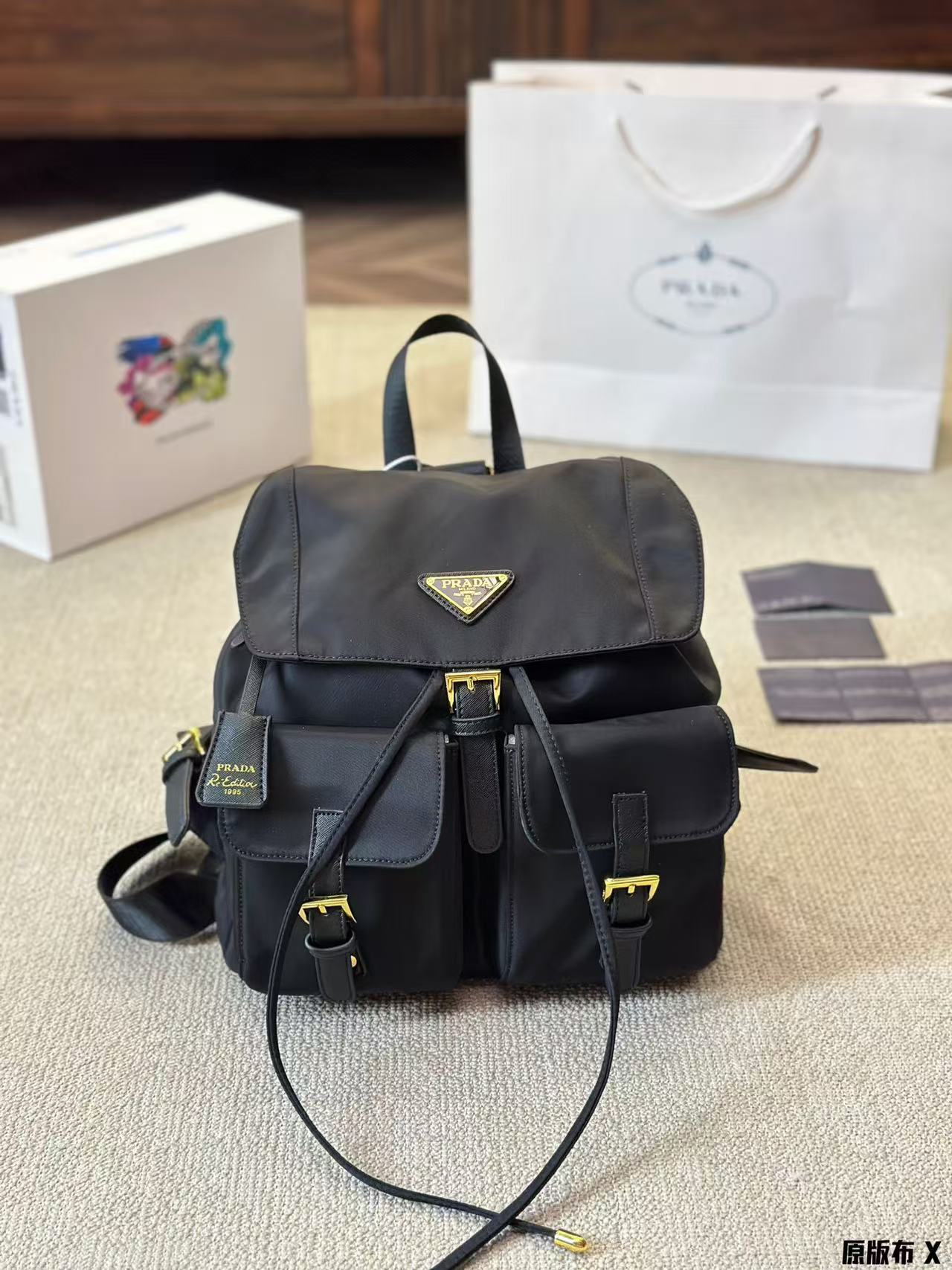 Prada Triangle Logo Re-Nylon Saffiano Leather Dual Pocket Backpack /10A - KAIROO